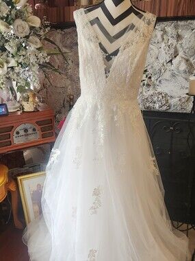 Ivory Lace Appliqué V-Neck Bridal Gown